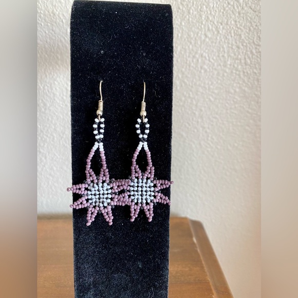 Beaded Floral Dangle Earrings - Picture 2 of 2